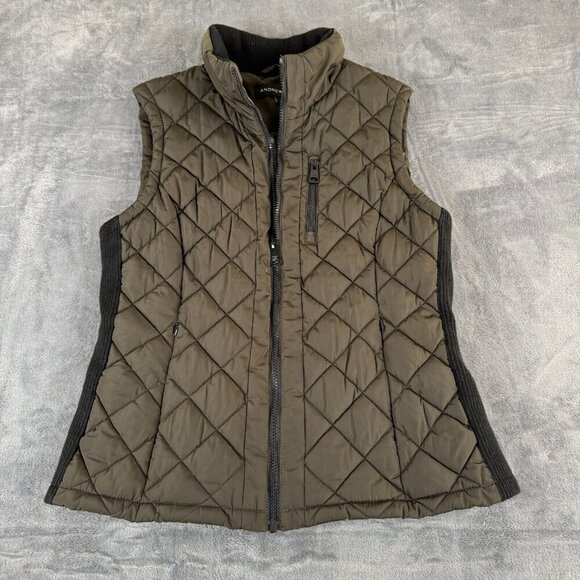 Andrew Marc Puffer Vest Womens Med Olive Green/Black Full Zip Mock Neck Quilted - Picture 1 of 7